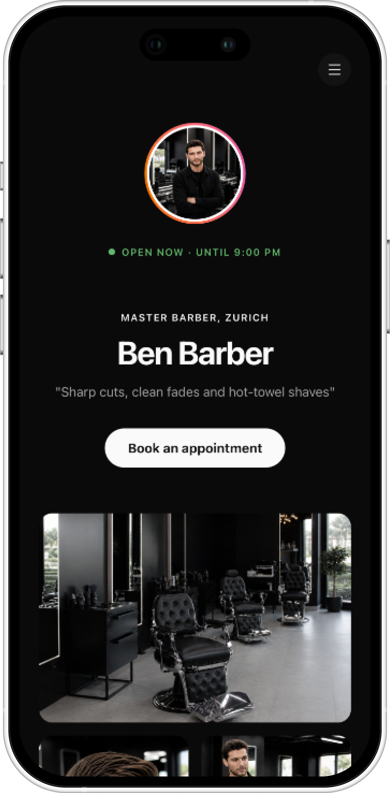 Customer booking page on iPhone