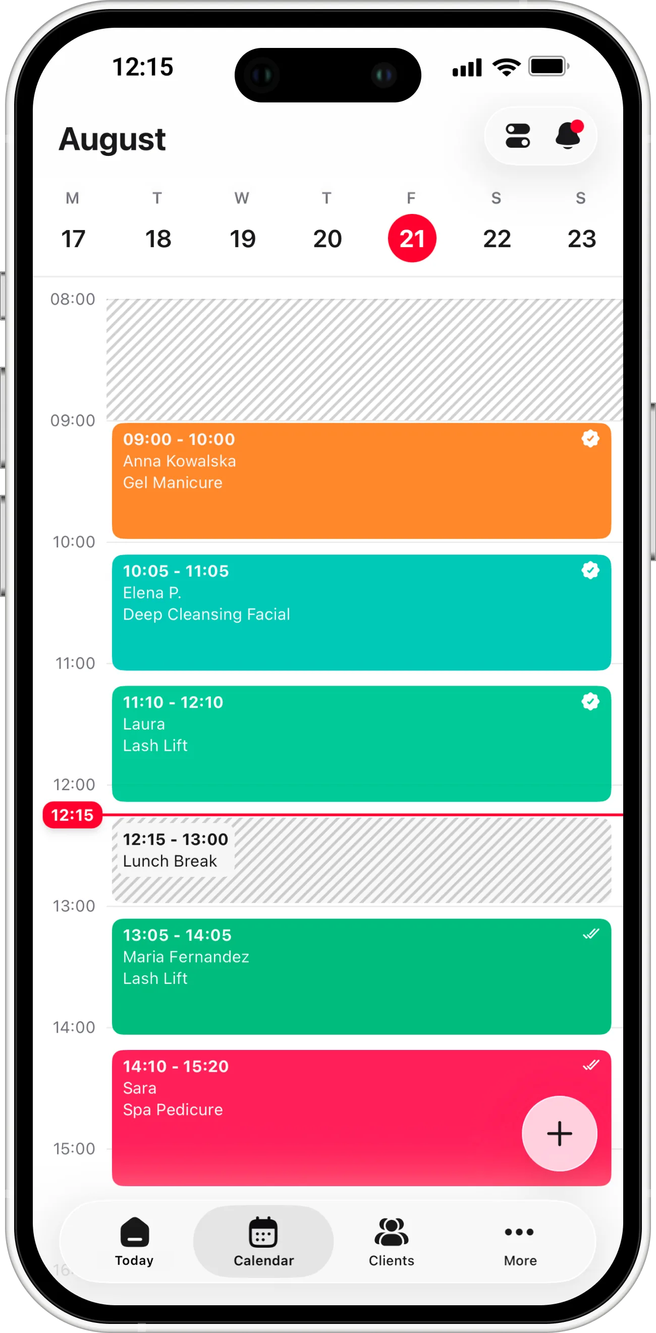 Ubaq calendar with color-coded appointments