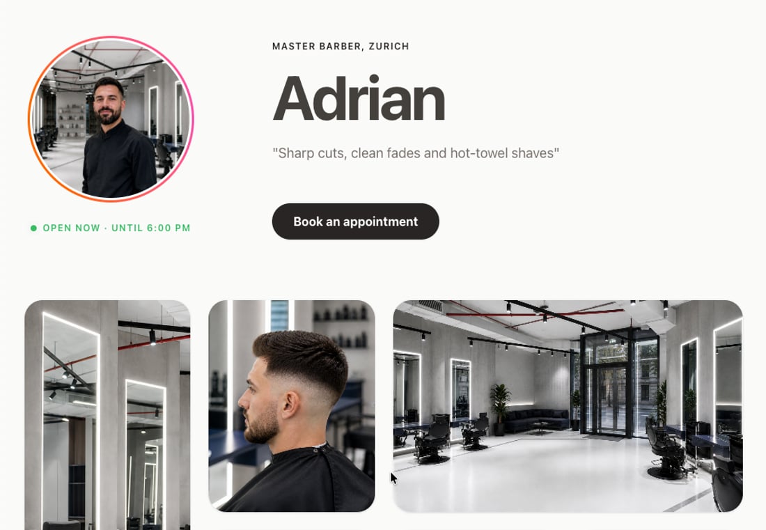 Adrian booking page preview