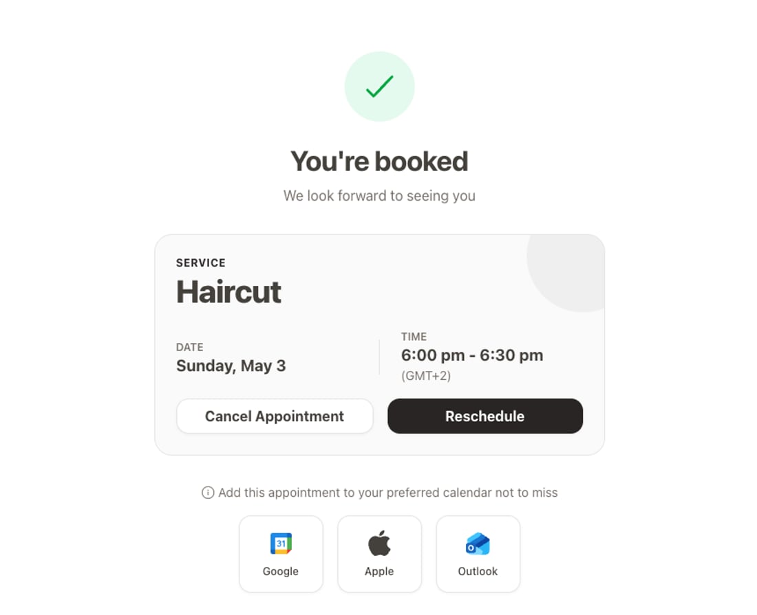 Booking confirmed step preview